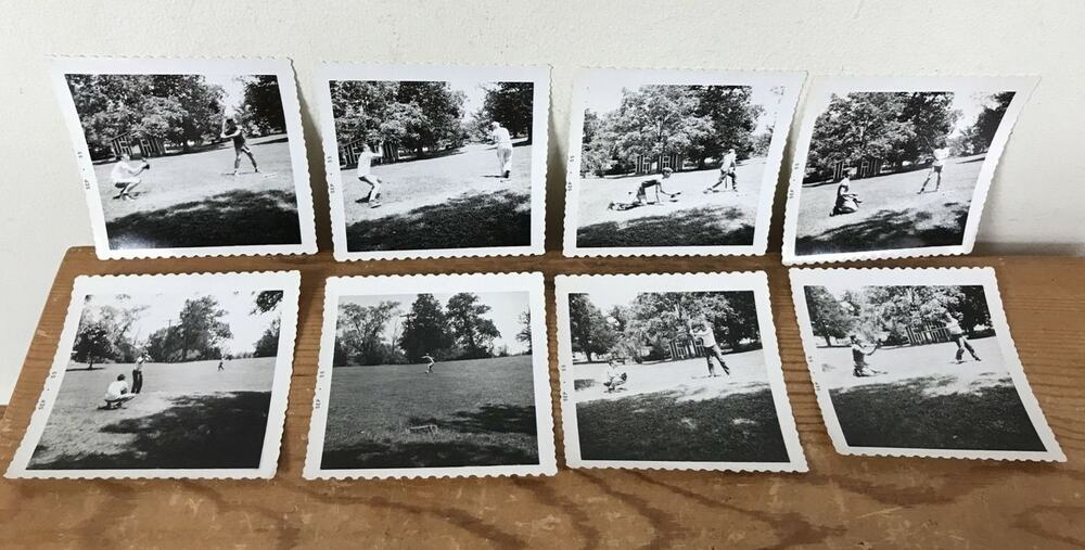 Lot 8 Vtg Black White1955 Boys Playing Baseball Photographs Snapshots Americana